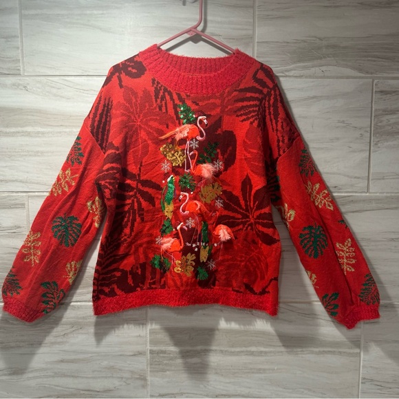 Women’s Red 33 Degress Flamingo Christmas Sweater Size Large - Picture 1 of 10
